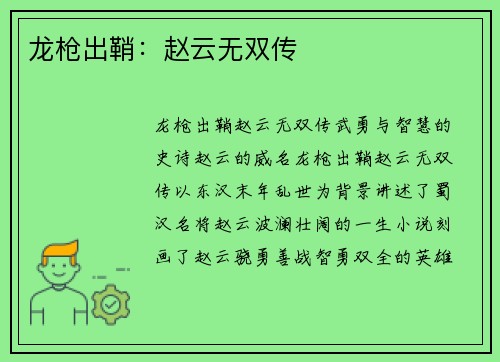 龙枪出鞘：赵云无双传